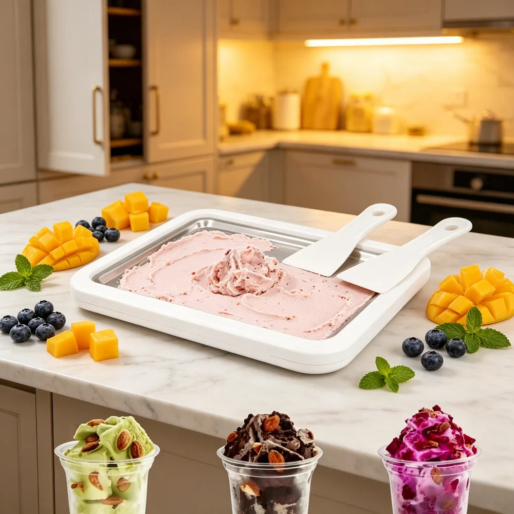 Household DIY Rolled Fried Ice Cream Maker Multifunctional Cold Sweet Ice Pan Frozen Yogurt Gelato Machine Homemade Frozen Desse
